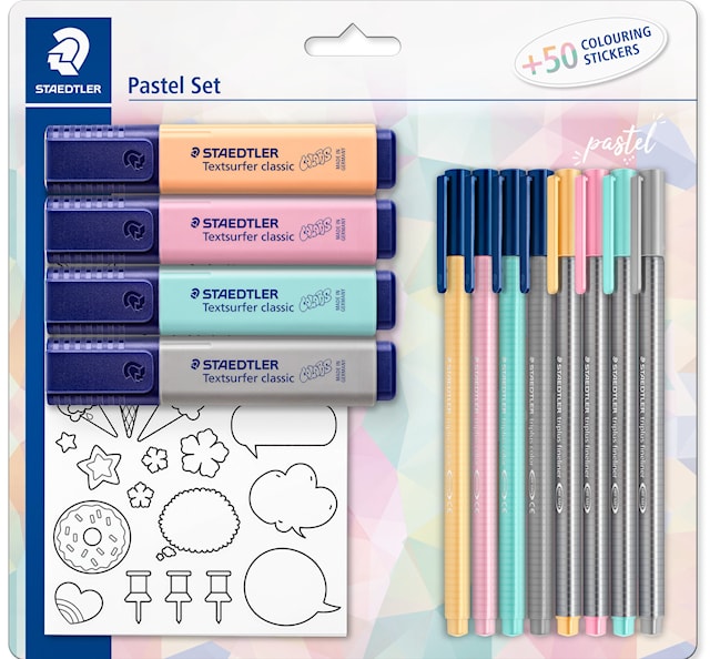 Staedtler Kynäsetti, pastellikynät, korostuskynät + tarrat