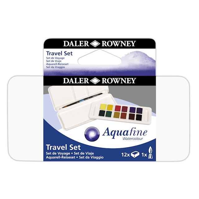 Produktbild 2 för Travel-set Akvarellfärg Aquafine 12 Halvkoppar Daler-Rowney