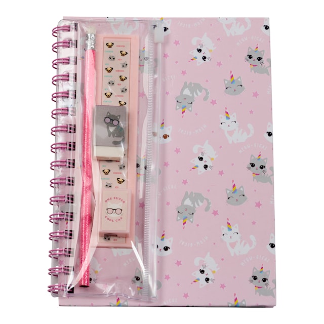 Produktbilde 2 for Anteckningsbok Cute Cat med penna, suddigummi, vässare och linjal 5 delar: Notatbok Cute Cat med penn, viskelær, blyantspisser og linjal 5 deler