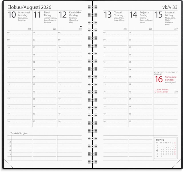 Tuotekuva 2 - Kalenteri 2026 Interplano musta muovikansi (kaksikielinen)  83x158 mm Burde