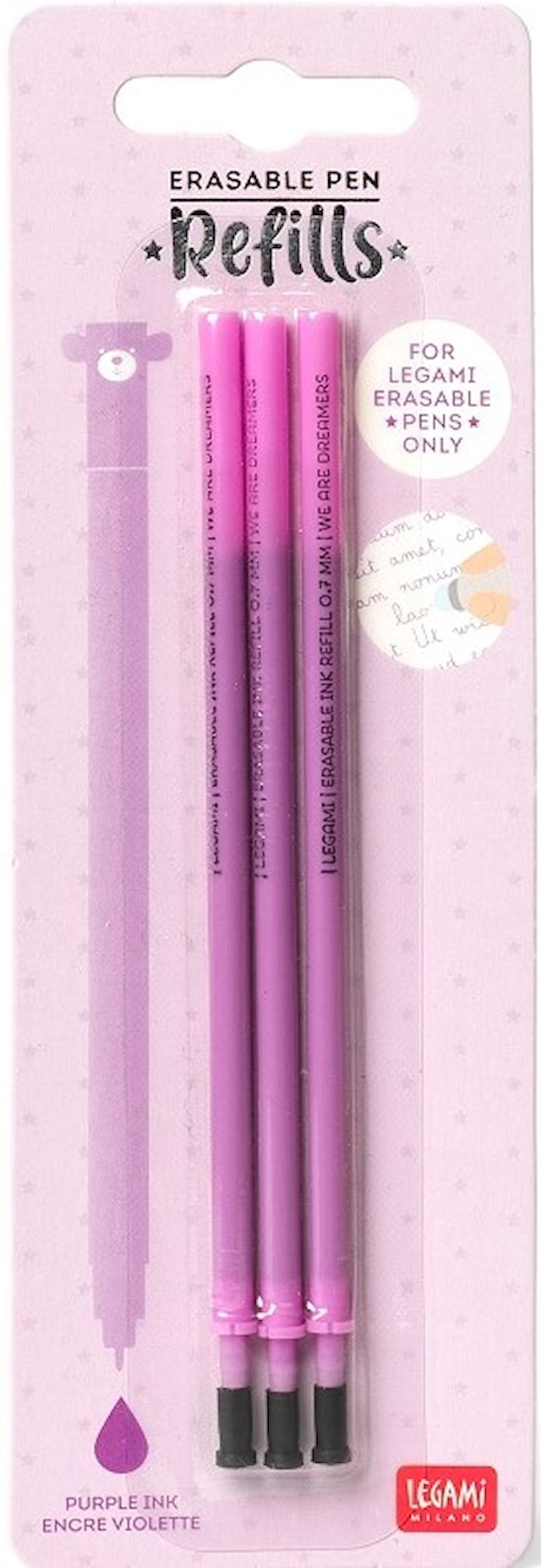 Produktbild 1 för Refill Gelpenna Raderbar Lila 3-pack Legami