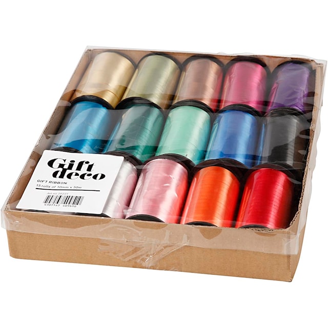 Produktbilde 5 for Gavebånd , B: 10 mm, blank, ass. farger, 15x50 m/ 1 pk.