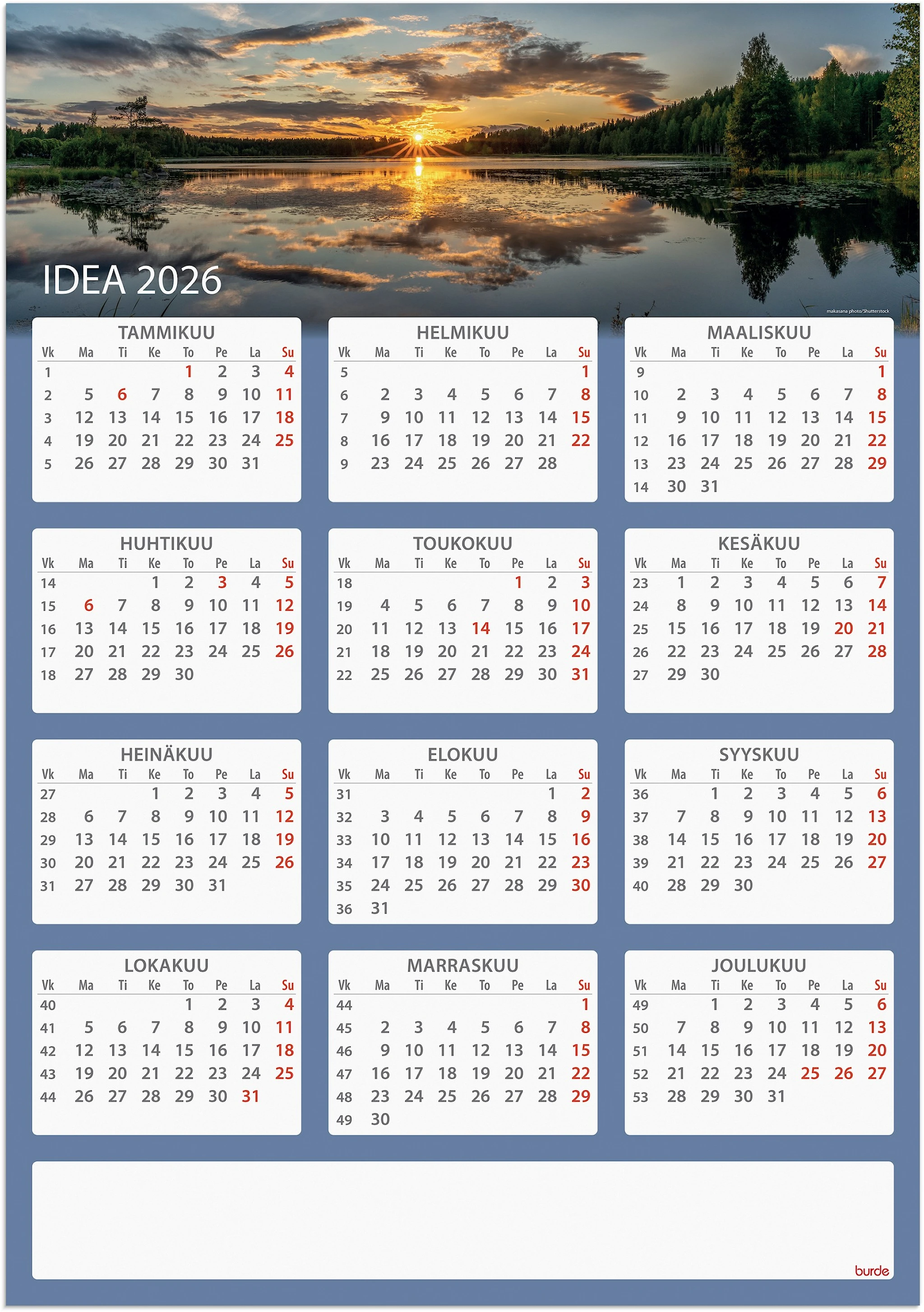 Tuotekuva ille Kalenteri 2026 Seinälehti Idea 520x740 mm Burde