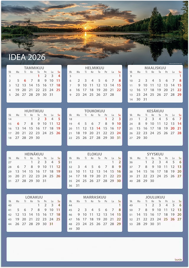 Tuotekuva 1 - Kalenteri 2026 Seinälehti Idea 520x740 mm Burde