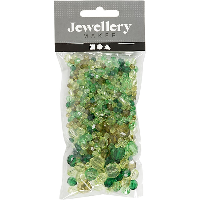 Produktbild 4 för Plastpärlor Grön Facetterade 4-12 mm Mix 40 g