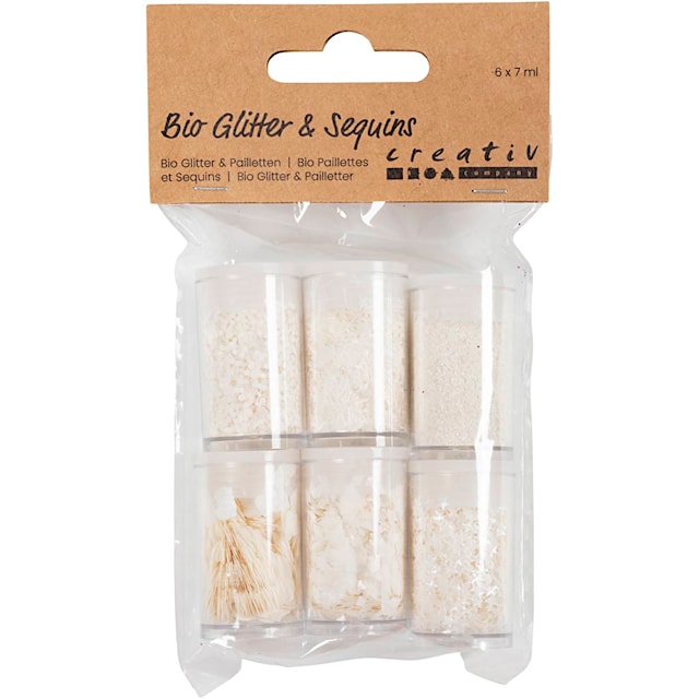 Produktbild 2 för Glitter och Paljetter Vit Biologiskt nedbrytbart 7ml 6-pack