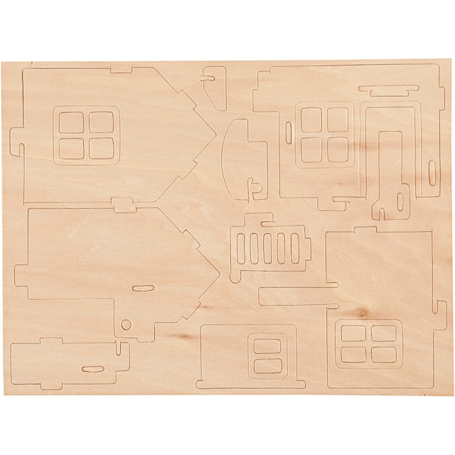 Produktbild 3 för 3D-figur i trä hus med terass 19 x 17,5 x 15 cm