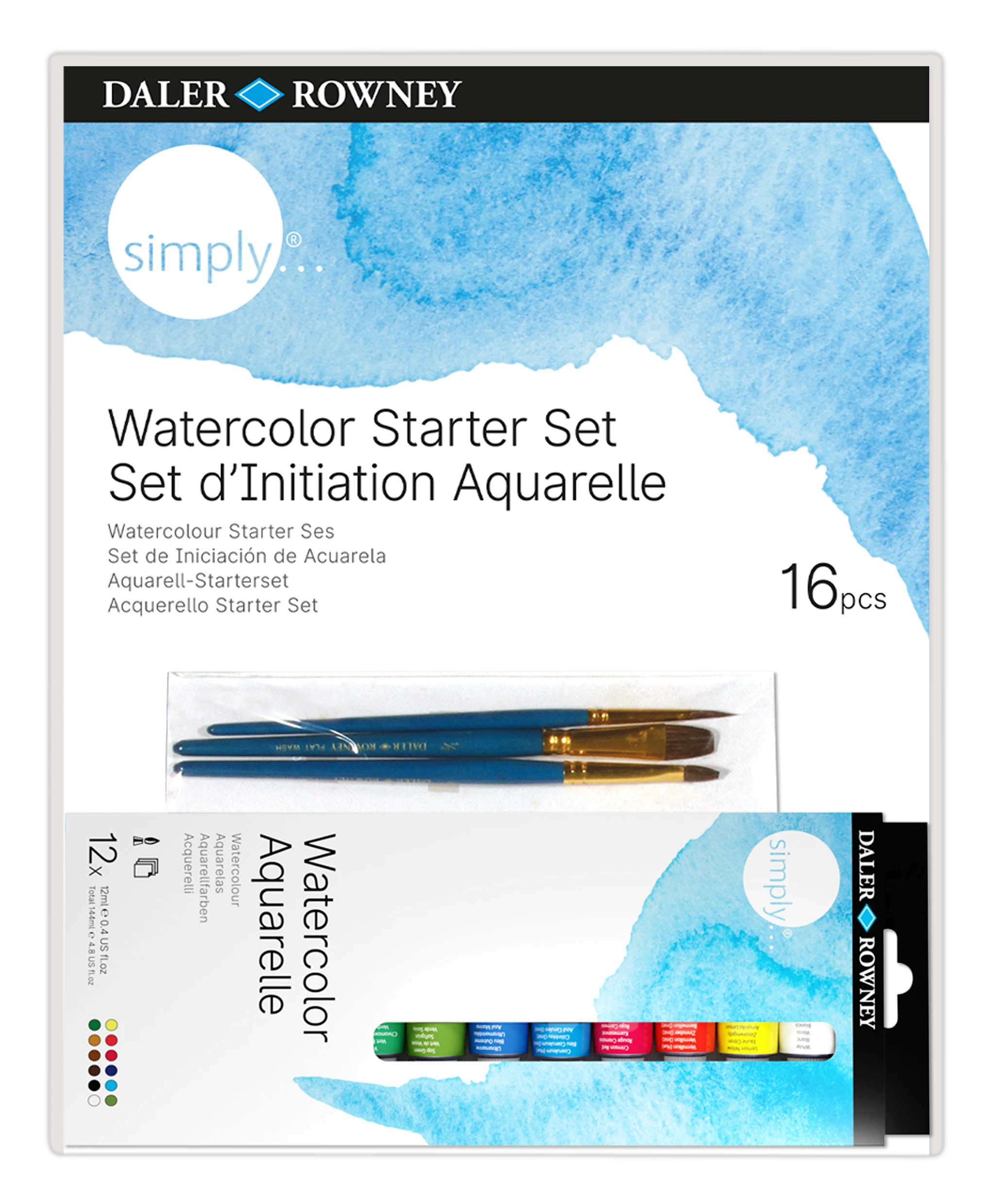 Produktbild för Startset Akvarell 16 delar, inkl pannå 30x40cm, Daler-Rowney Simply