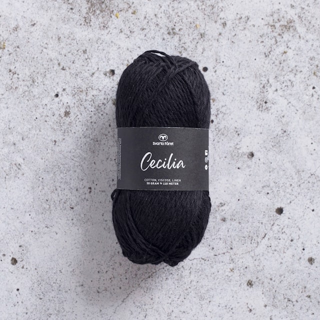Cecilia Garn Lin- og bomullsmix 50 g svart 01 Svarta Fåret