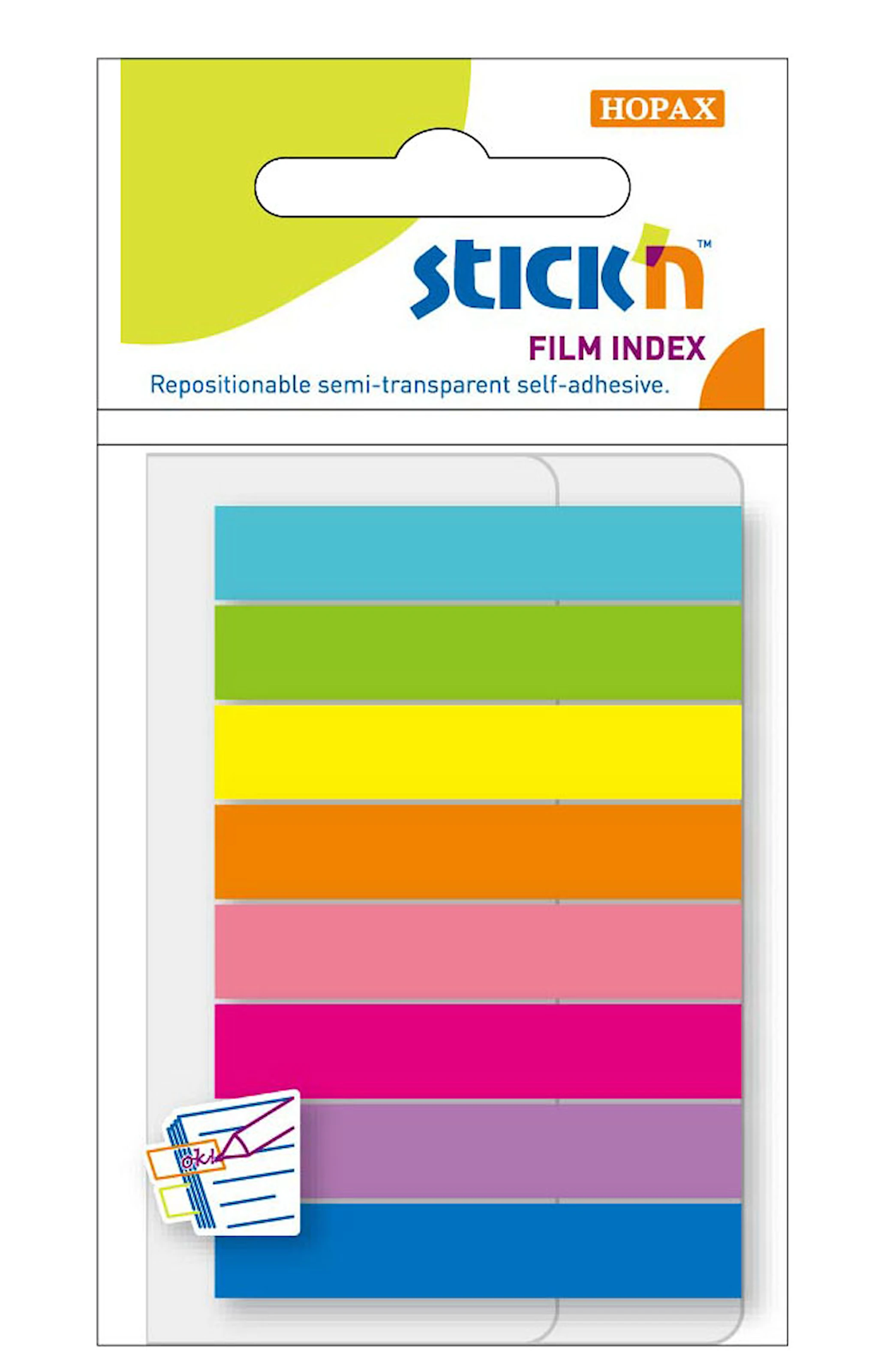 Produktbild för Indexflikar Neon 45x8 mm Plast Stick'n