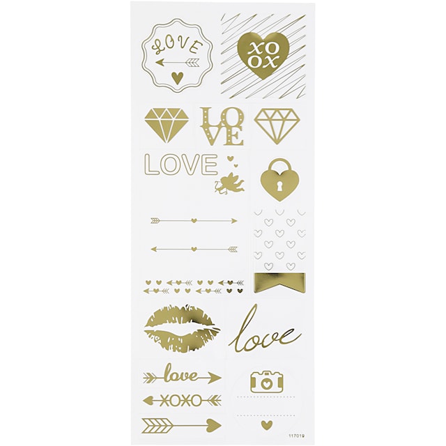 Produktbild 1 för Stickers, love, ark 10x24 cm, ca. 14 st., guld, 1 ark