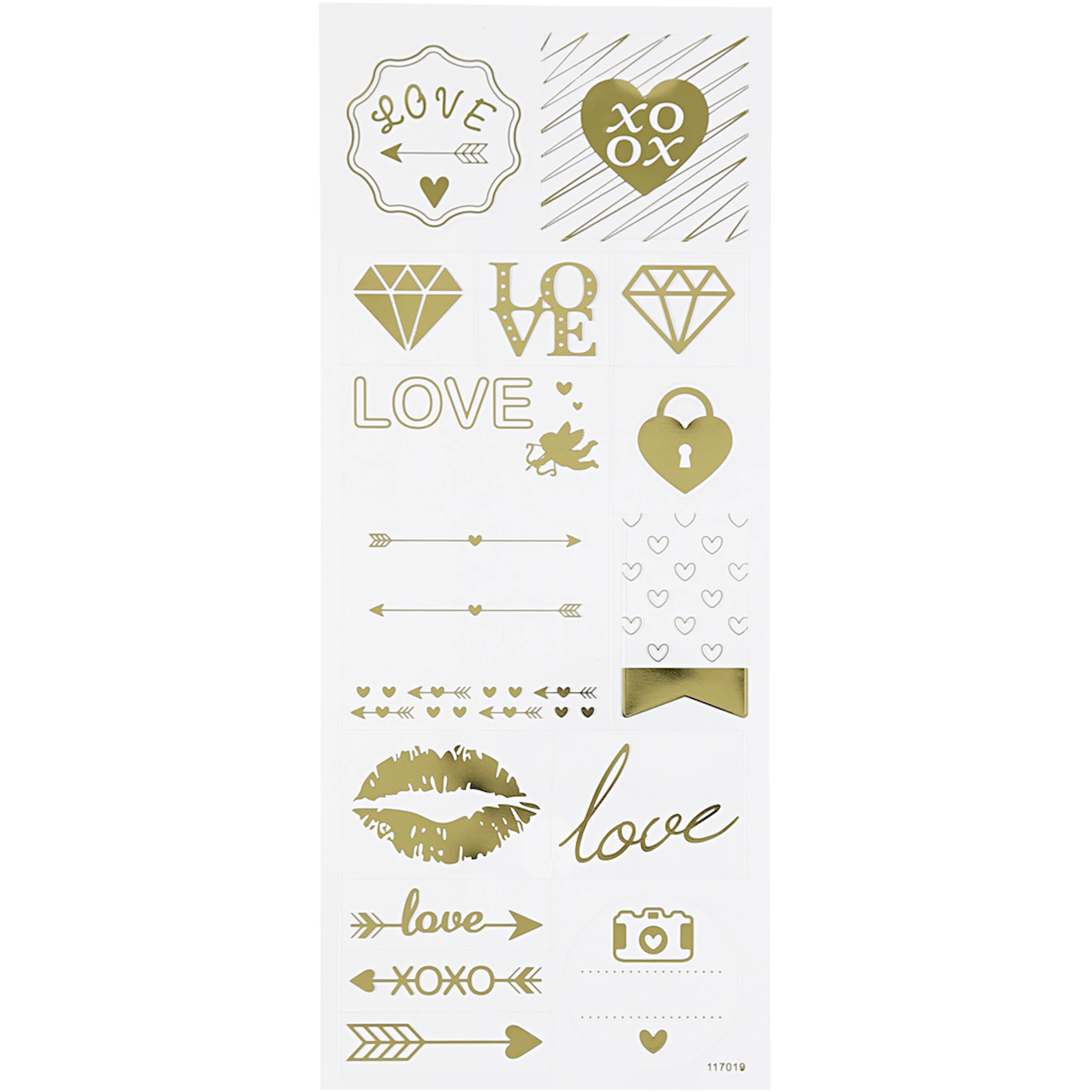 Produktbilde for Stickers, love, ark 10x24 cm, ca. 14 stk., gull, 1 ark