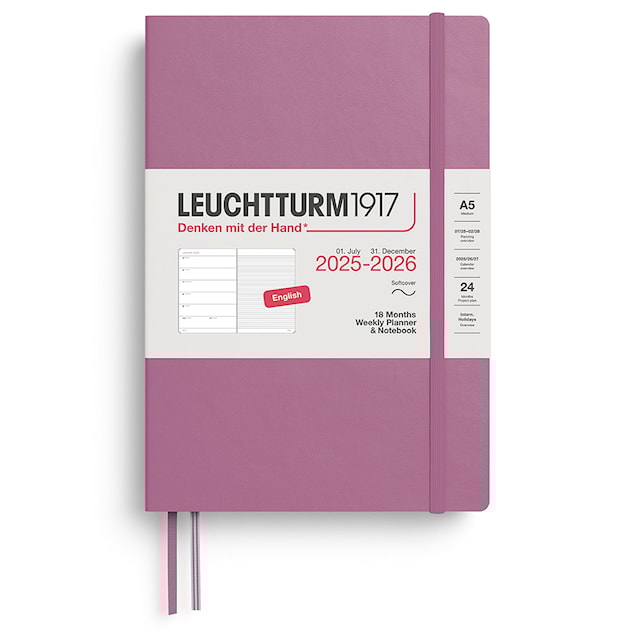Kalenteri A5 18kk 25–26 Viikkosuunnittelija/Muistikirja Soft Dusty Rose Leuchtturm1917