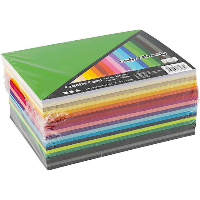 Produktbilde 2 for Creativ Kartong, A6, ark 105x148 mm, 180 g, ass. farger, 300 ass. ark/ 1 pk.