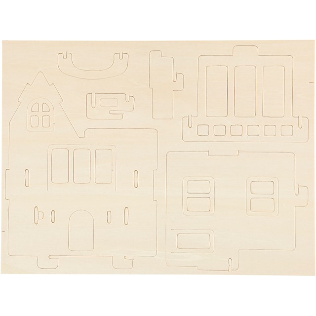 Produktbild 2 för 3D-figur i trä Hus med altan 15,8 x 17,5 x 19,5 cm