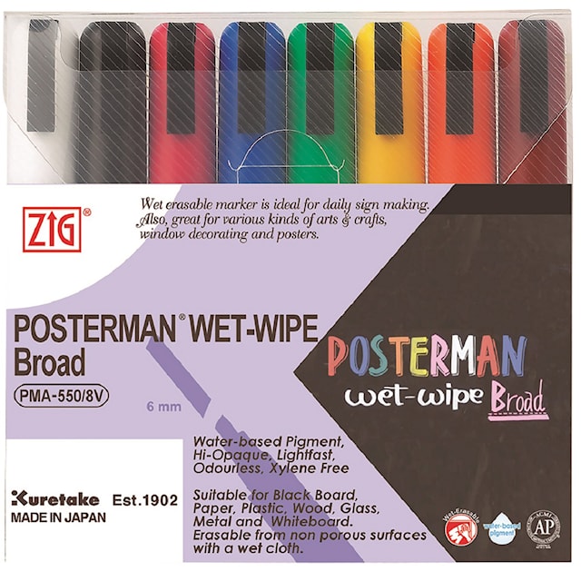 Merkepenn Posterman Wet Wipe 6 mm 8-pack Kuretake Zig