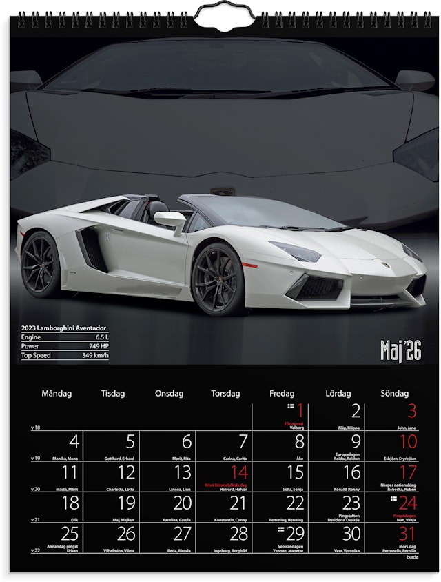 Produktbild 2 för Väggkalender 2026 Bilar 295x390 mm Burde