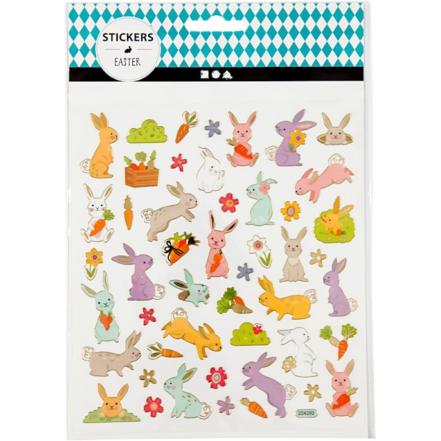 Produktbilde 2 for Klistremerker, Påskeharer, ark 15x16,5 cm, ca. 50 stk., 1 ark