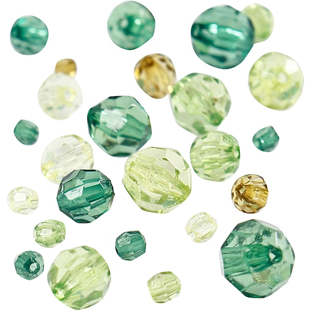 Produktbilde 2 for Facettperler, str. 4-12 mm, hullstr. 1-2,5 mm, ca. 170 stk., grønn glitter, 45 g/ 1 pk.