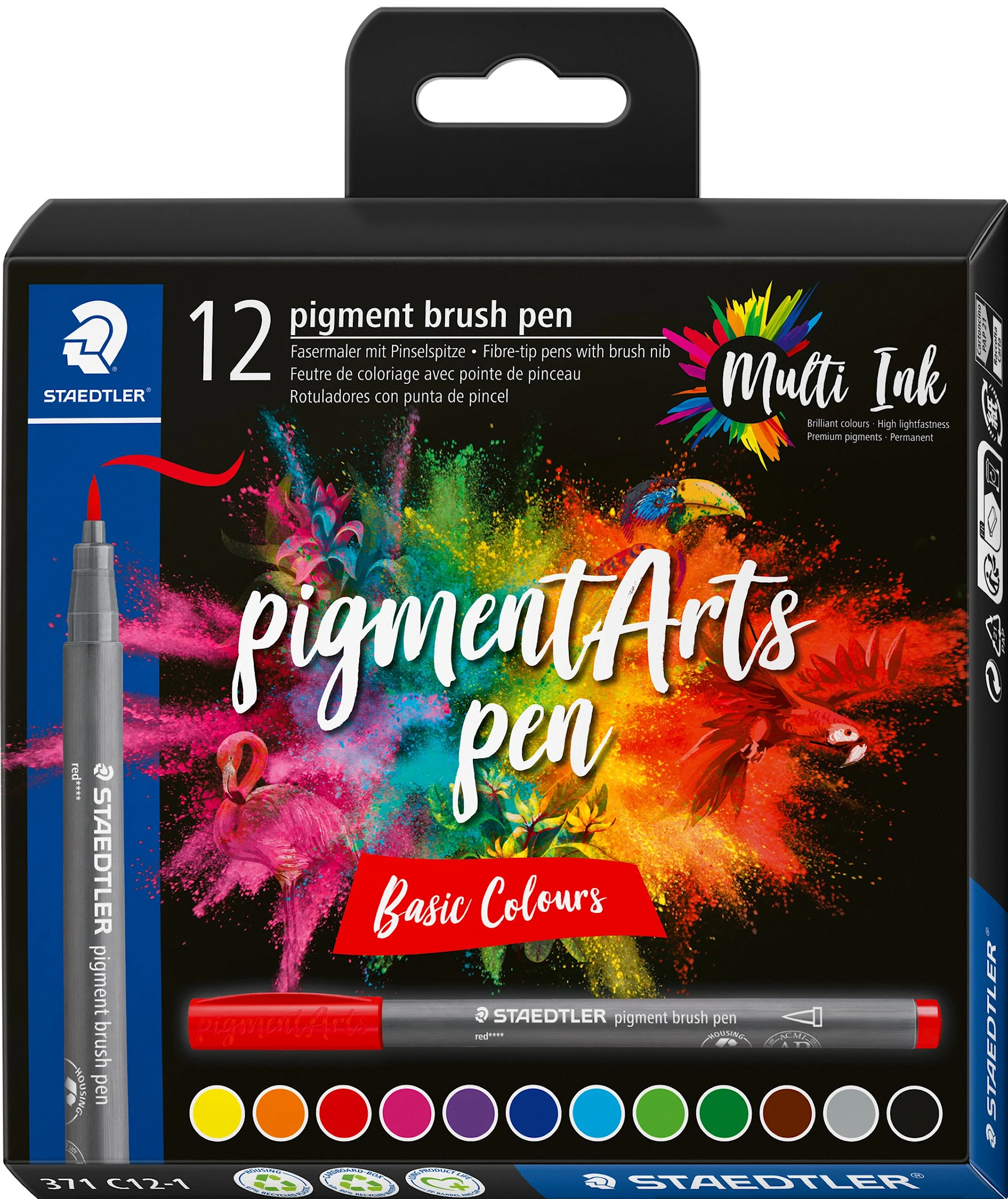 Tuotekuva ille Brush Pen Pigment Basic 12-pack Staedtler