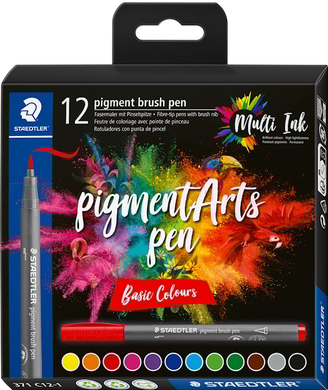 Tuotekuva 1 - Brush Pen Pigment Basic 12-pack Staedtler