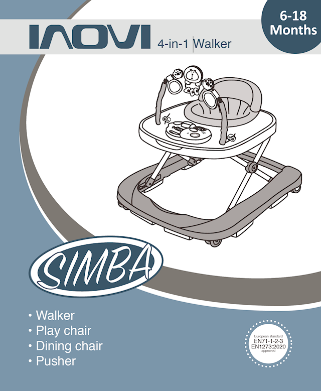 Produktbild 5 för Lära-Gå-Stol Simba 4i1 Blå, Inovi