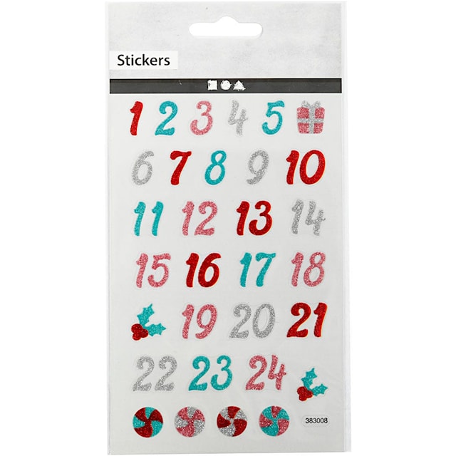 Produktbilde 2 for Glitterstickers, kalendertall, ark 10x16 cm, 1 ark