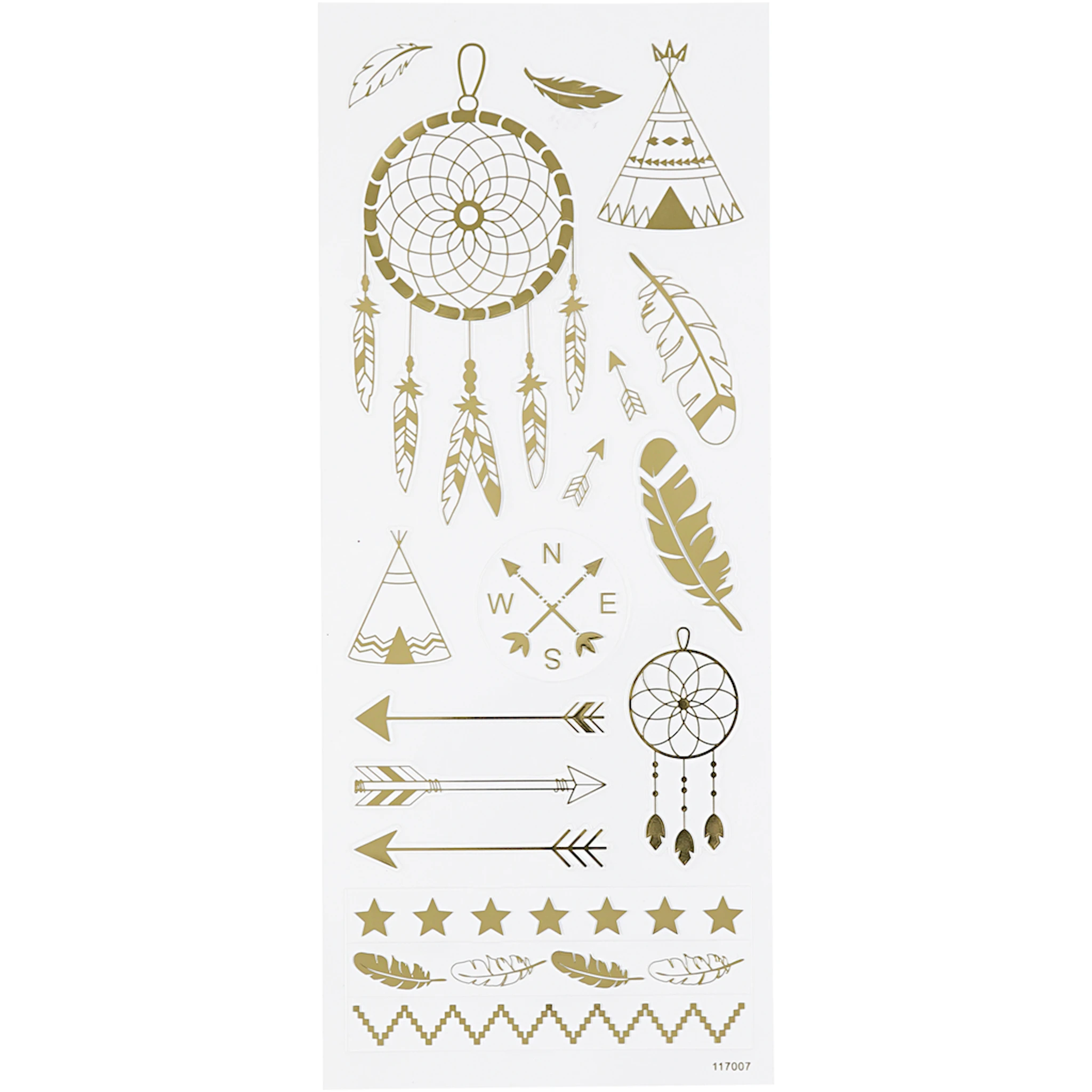 Produktbilde for Stickers, indianer, ark 10x24 cm, ca. 17 stk., gull, 1 ark