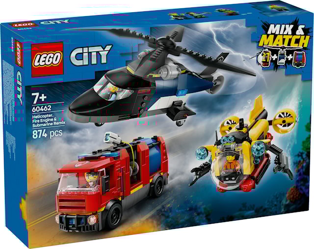 Produktbilde 1 for Pakke med helikopter, brannbil og ubåt LEGO® City (60462)
