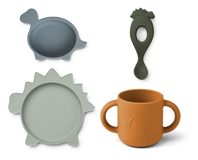 Vivi Spisesett Silikon Dino Blue Liewood