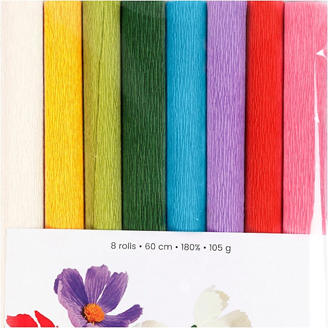 Produktbilde 3 for Kreppapir, ark 25x60 cm, Strekk-/krep: 180%, 105 g, standardfarger, 8 ark/ 1 pk.