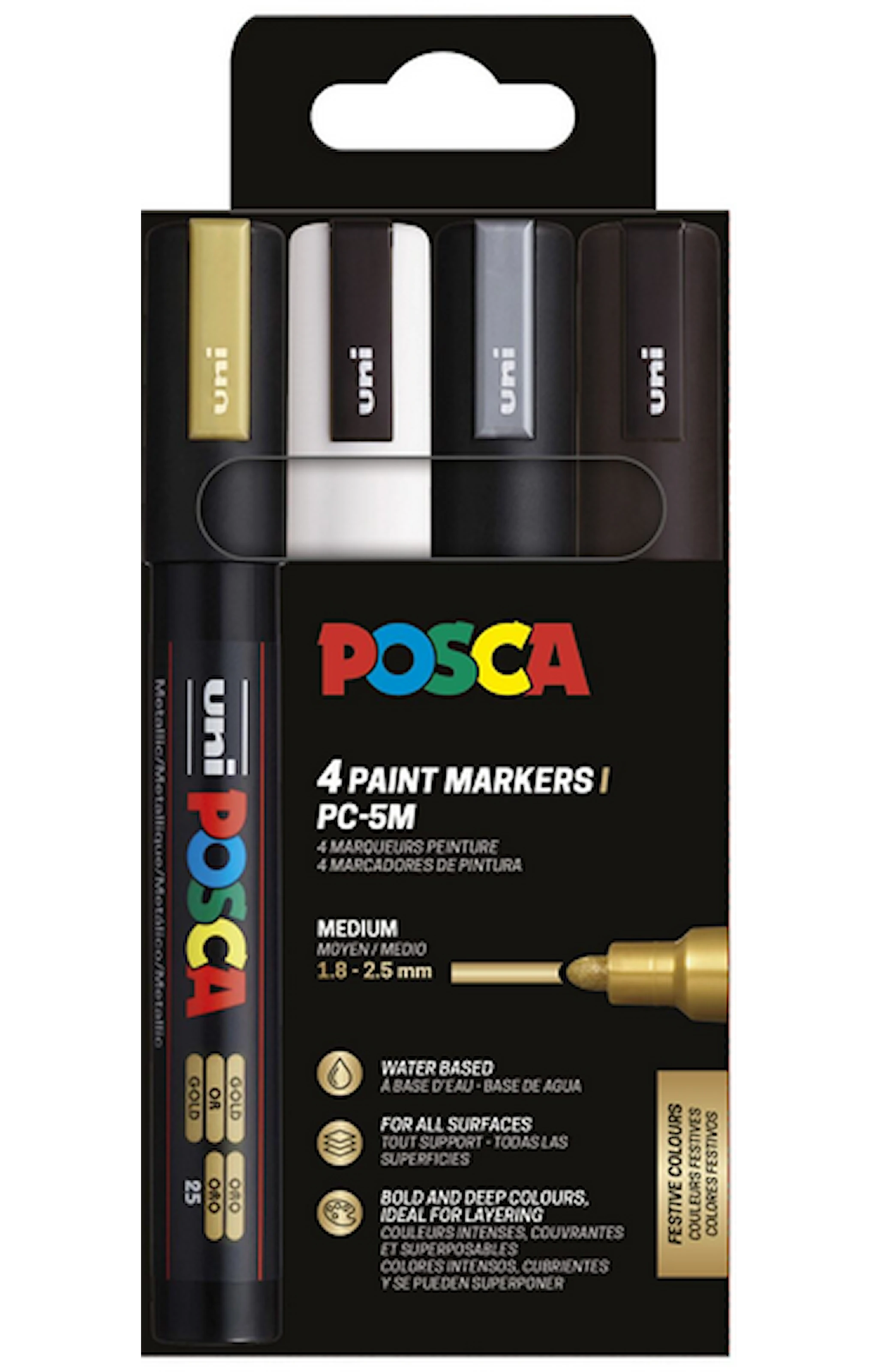 Produktbild för Posca Marker Set 4-p guld, silver, svart, vit