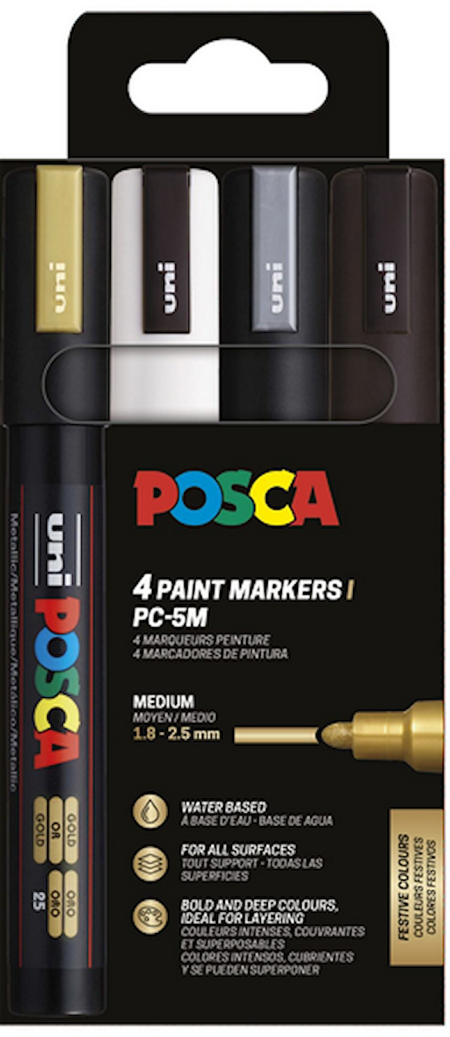 Posca Marker Set 4-p guld, silver, svart, vit