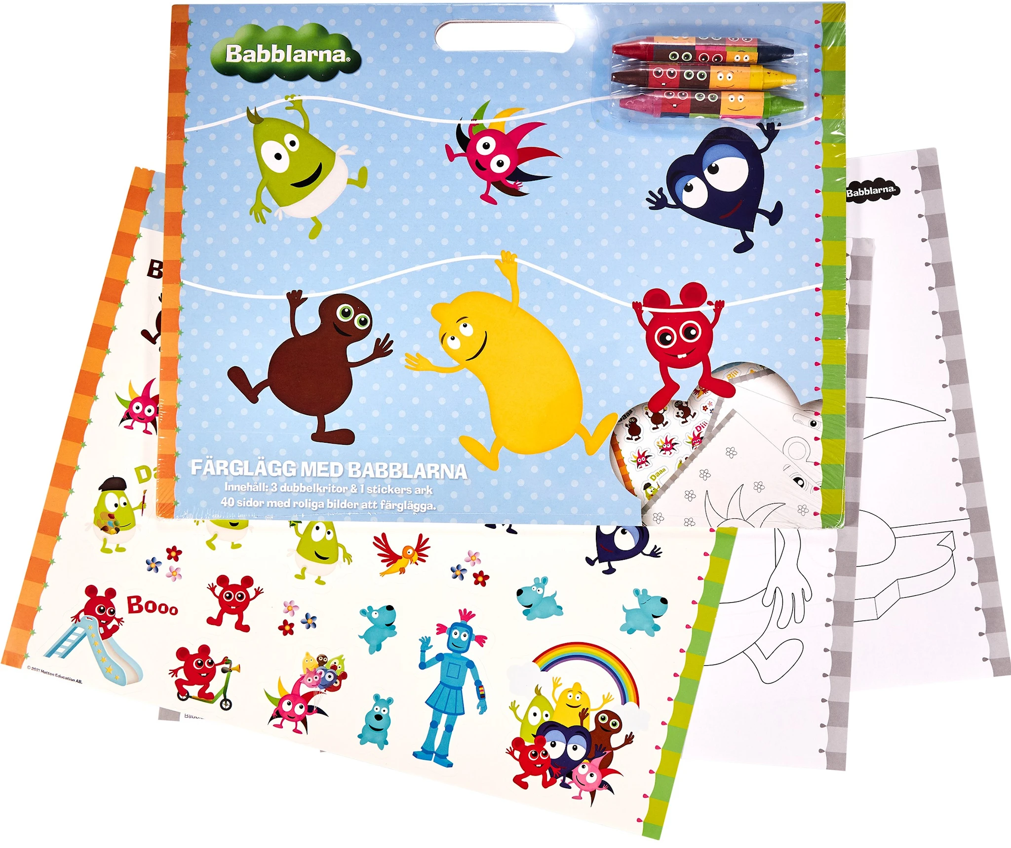 Tuotekuva ille Babblarna A3-maalauskirja tarroilla ja väriliiduilla