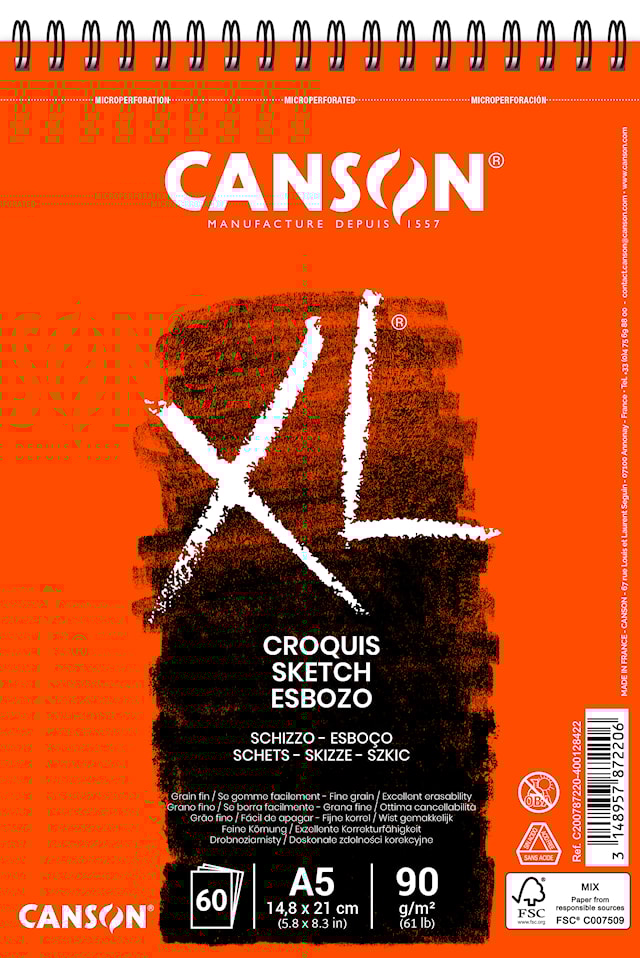 Canson XL Croquis Luonnoslehtiö 60 ark 90 gr A5