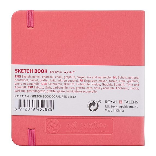Produktbild 2 för Skissbok Coral Red 12x12 cm 140g 80 creme vita sidor Talens Art Creation
