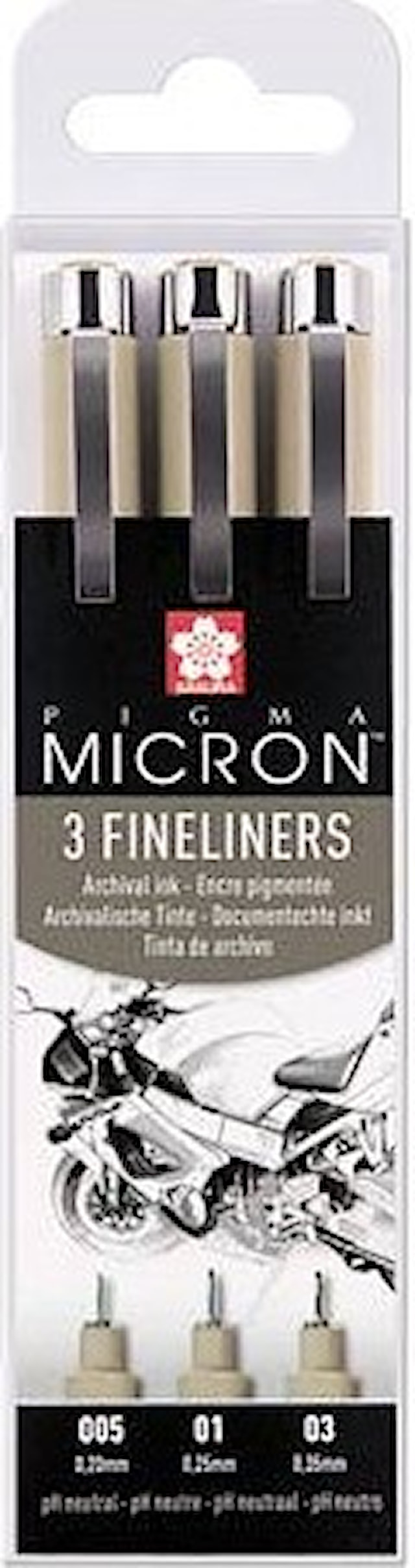 Sakura Pigma Micron fineliner Musta 0,2 mm + 0,25 mm + 0,3 mm musta 3-setti