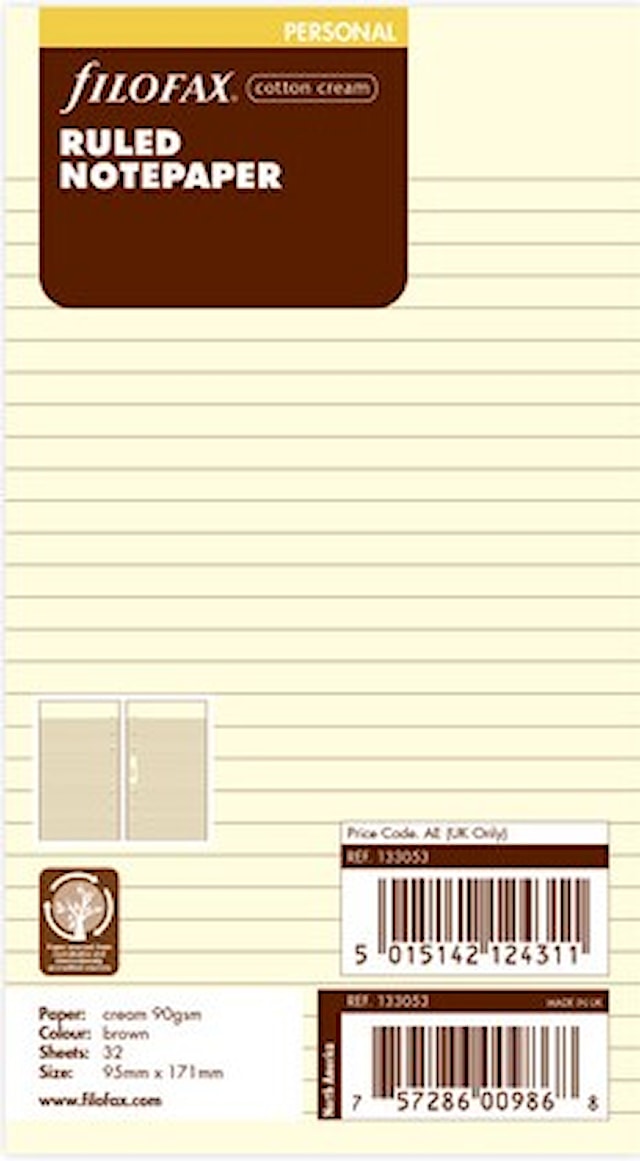Produktbild 1 för Anteckningsblad Personal Linjerade Créme Filofax