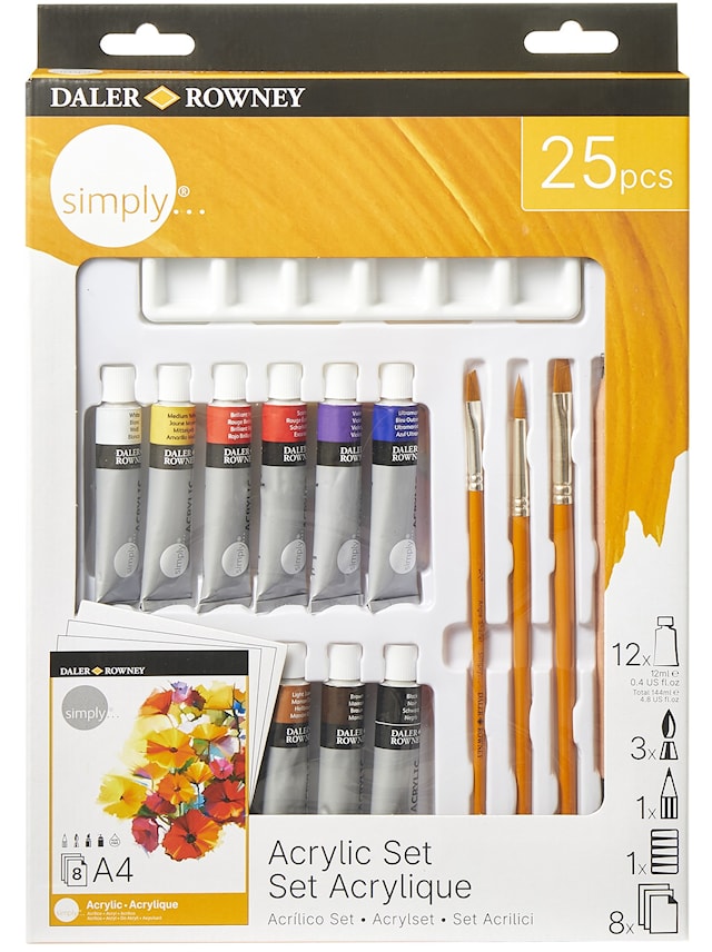 Produktbild 1 för Startset Akryl 25 delar, Daler-Rowney Simply