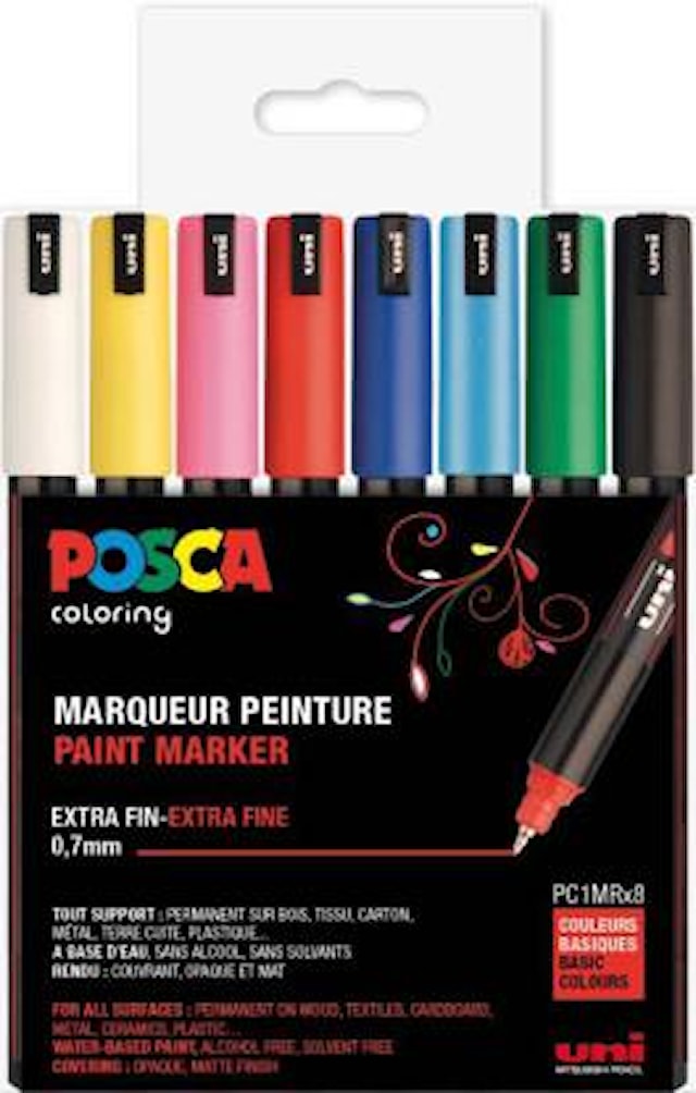 Posca Marker Set 8-p Blandede Farger PC-1MR Spiss 0,7 mm
