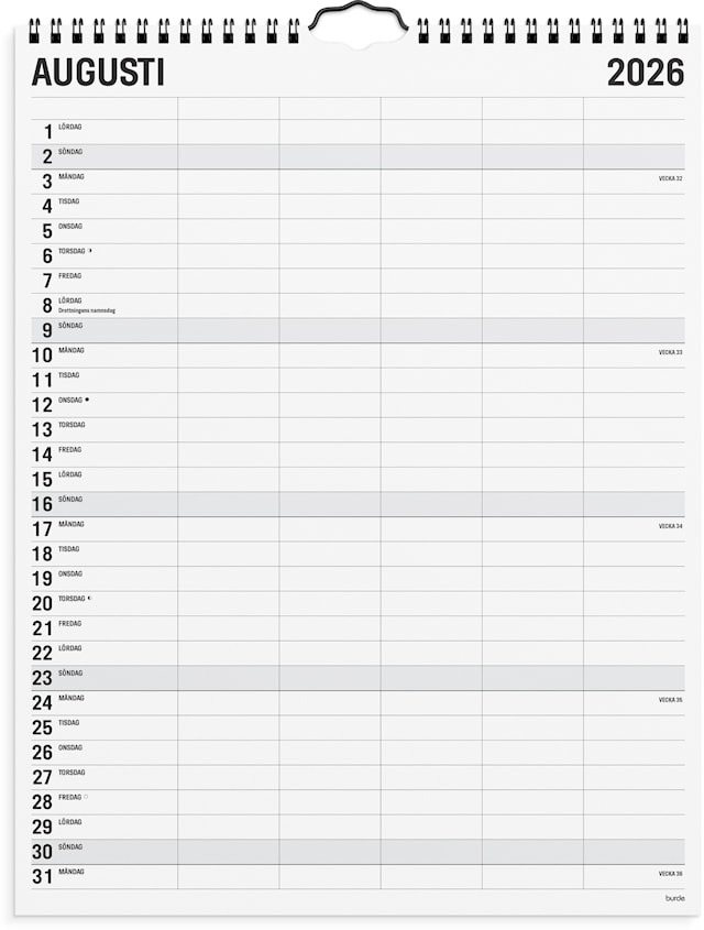 Produktbilde 2 for Familjekalender 2026 Black & White 5 kolumner 295x390 mm Burde