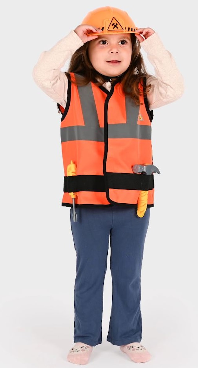 Byggearbeidervest med hatt 122–128 cl Den goda fen