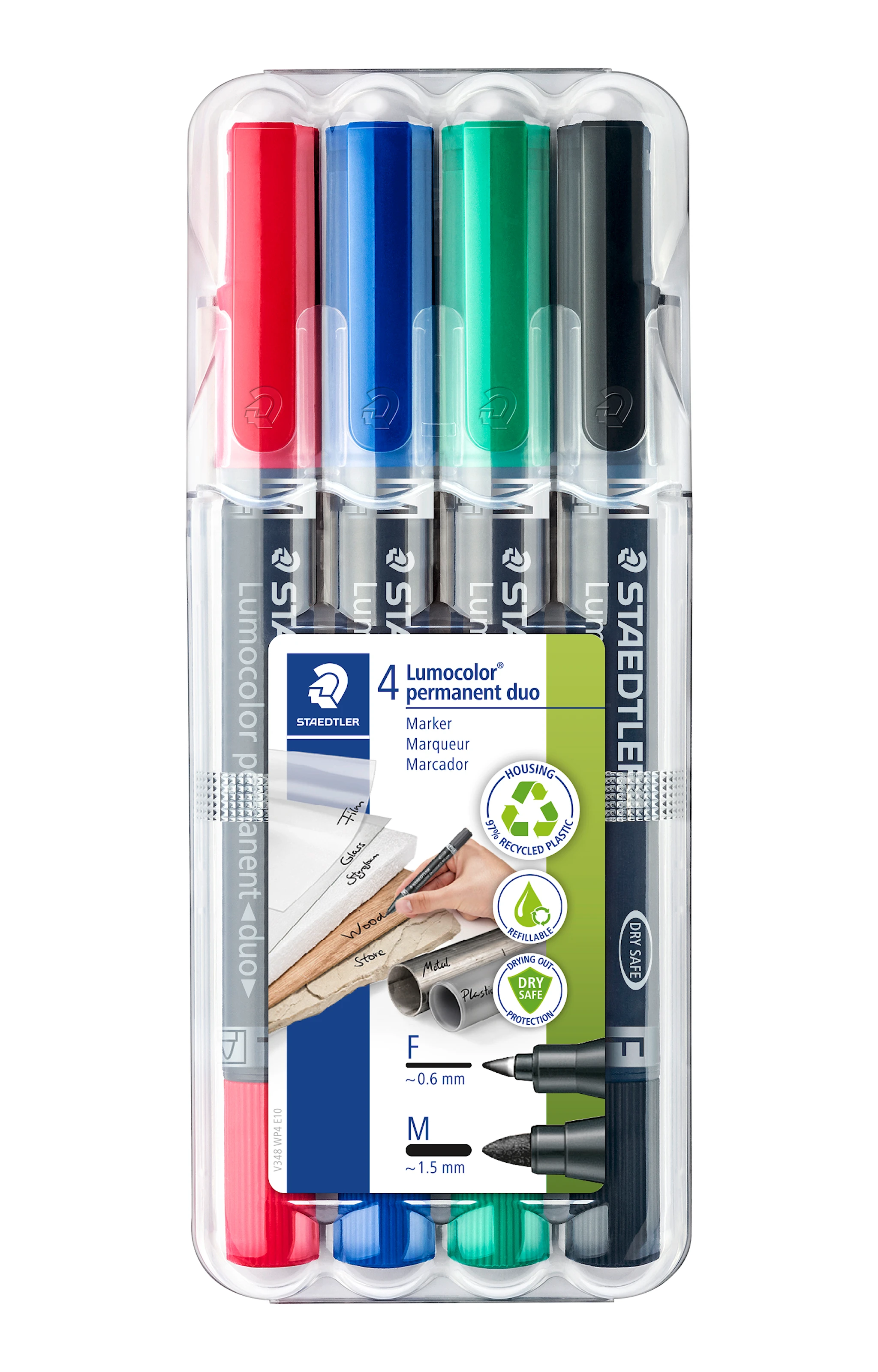 Tuotekuva ille Kaksikärkinen Permanenttikynä Lumocolor Duo 4 kpl Staedtler