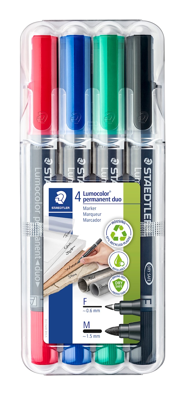 Tuotekuva 1 - Kaksikärkinen Permanenttikynä Lumocolor Duo 4 kpl Staedtler