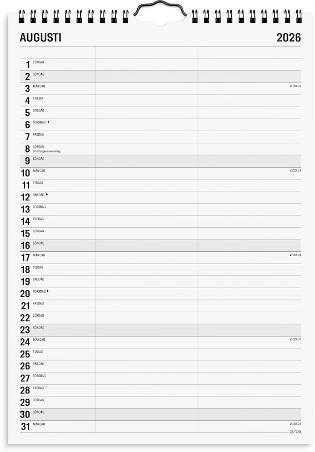 Produktbild 2 för Familjekalender 2026 A4 Black & White 2 kolumner Burde