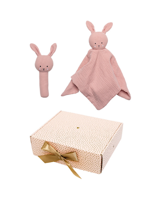 Produktbild 1 för Babypresent Bunny Skallra och Snuttefilt Rosa Jabadabado