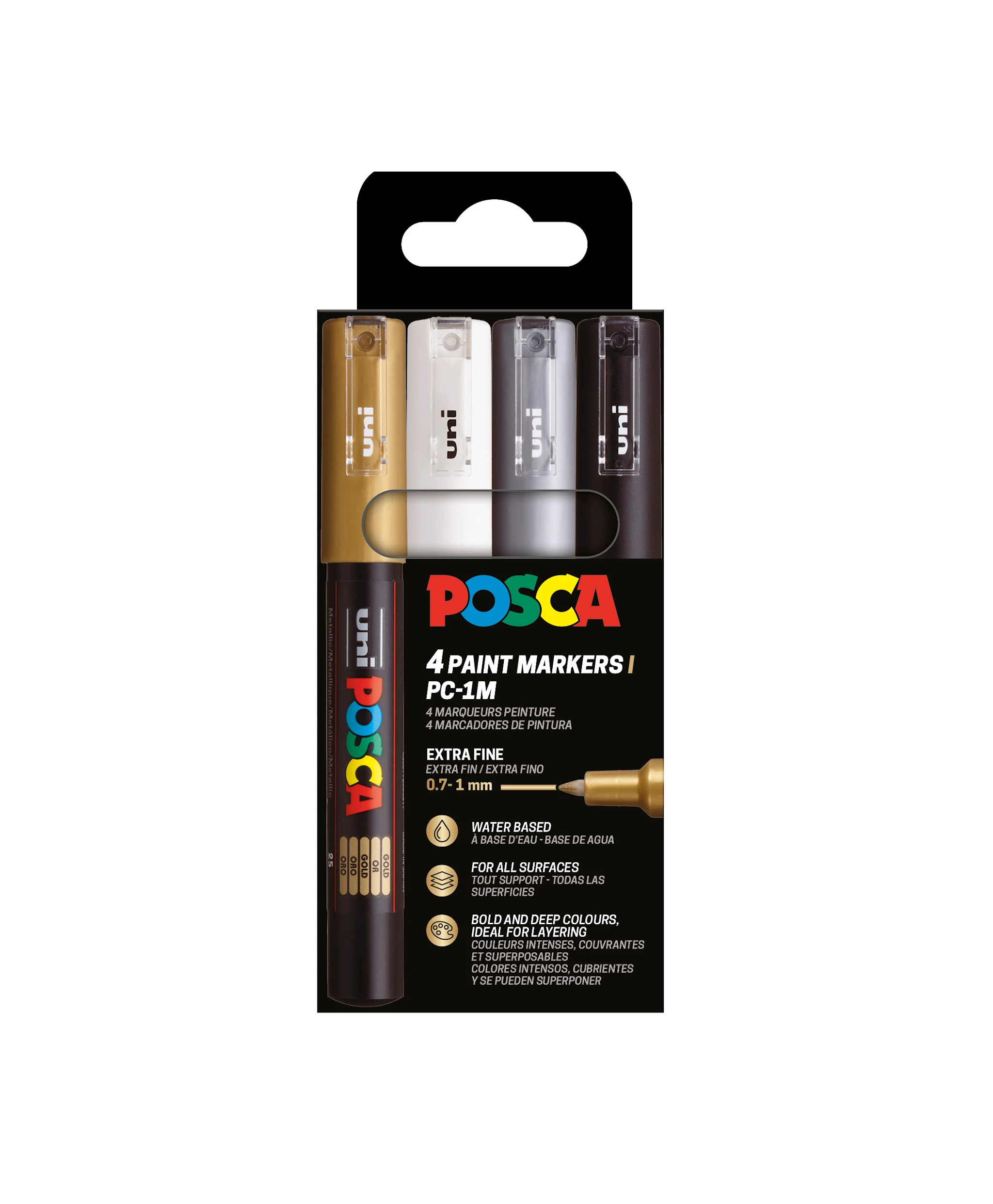 Produktbild för Posca Marker Set 4-p guld, silver, svart, vit