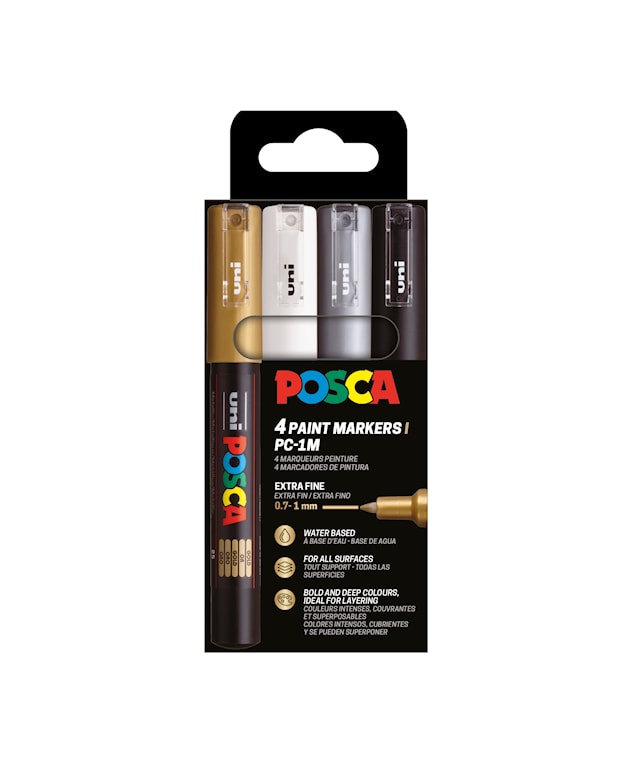 Posca Marker Set 4-p guld, silver, svart, vit