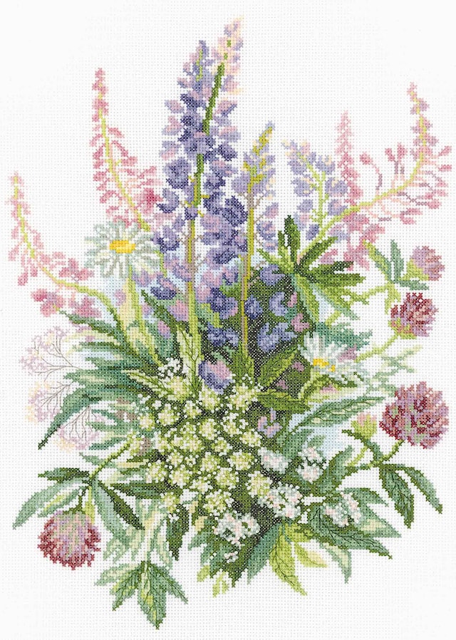 Broderisett kløver og lupiner 30 x 38 cm RTO