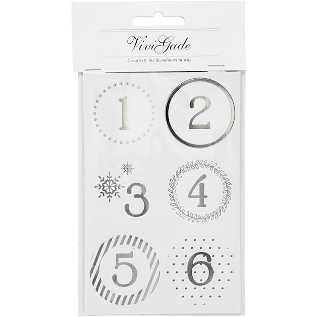 Tuotekuva 3 - Joulukalenteritarrat, halk. 40 mm, arkki 9x14 cm, hopea, valkoinen, 4 ark/ 1 pkt